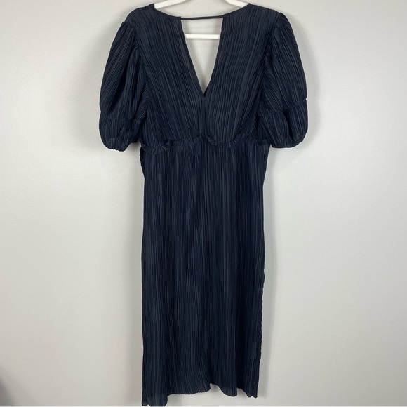 Anthropologie V-Neck Pleated Slim Midi Dress Womens XSP Black Open Back Cut Out - Picture 5 of 12